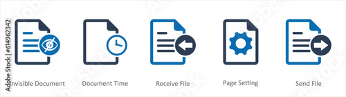 A set of 5 Document icons as invisible document, document time, receive file 