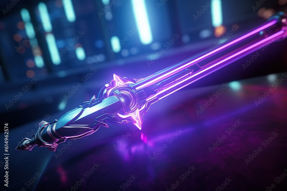 fantasy sword in the dark with neon lights.Generative Ai fantasy sword in the dark with neon lights.Generative Ai