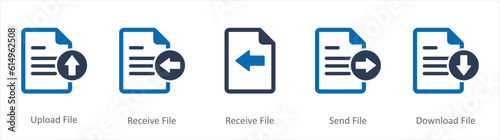 A set of 5 Document icons as upload file, receive file, send file