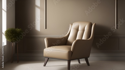 beige chair in a modern contemporary Scandinavian room interior. Generative AI