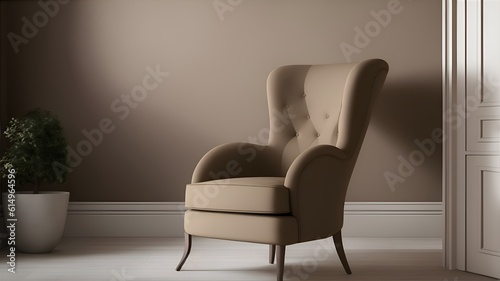 dark beige chair in a modern contemporary Scandinavian room interior. Generative AI