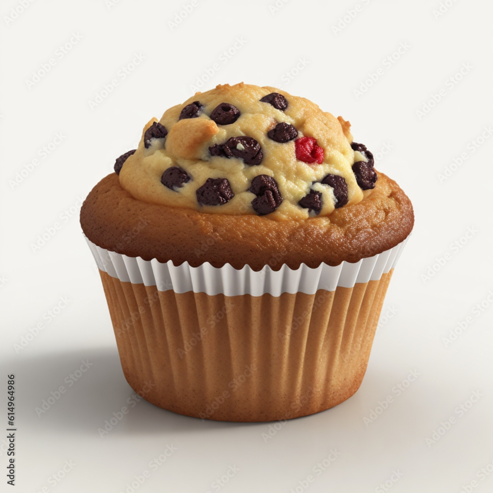 chocolate muffin cake on white Generative AI chocolate muffin cake on white Generative AI
