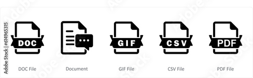 A set of 5 Document icons as doc file, document, gif file