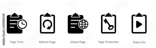 A set of 5 Document icons as page time, refresh page, global page