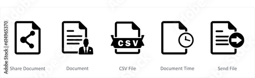 A set of 5 Document icons as share document, document, csv file
