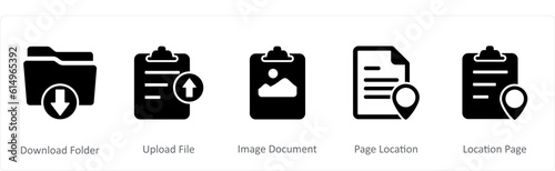 A set of 5 Document icons as download folder  upload file  image document