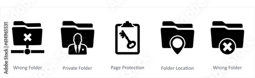 A set of 5 Document icons as wrong folder, private folder, page protection