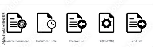 A set of 5 Document icons as invisible document, document time, receive file 