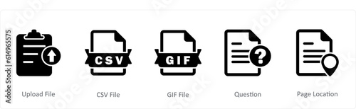 A set of 5 Document icons as upload file, csv file, gif file