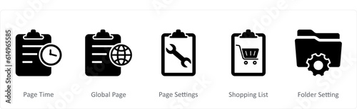 A set of 5 Document icons as page time, global page, page settings