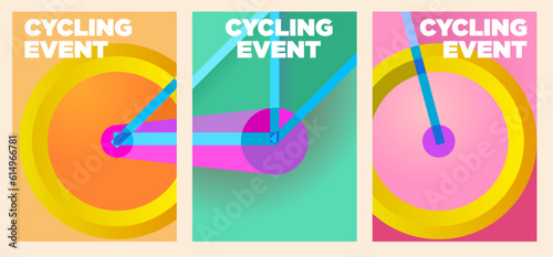 cycling poster set in vibrant bright color. geometry abstract style. cycling vector illustration