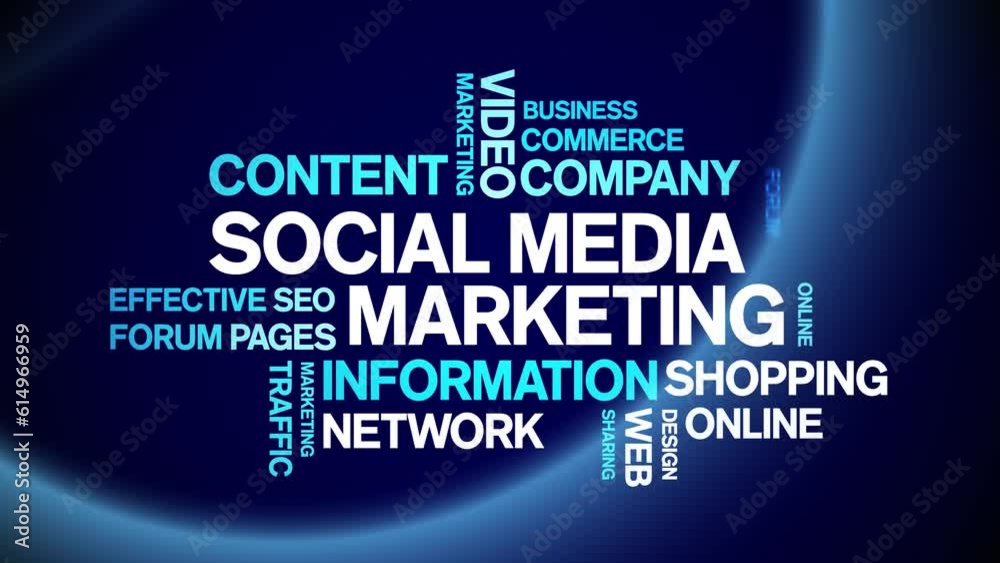 Social Media Marketing animated tag word cloud;text design animation kinetic typography seamless loop.