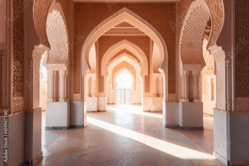 interior of a beautiful islamic mosque with ornate archway. Generative ai