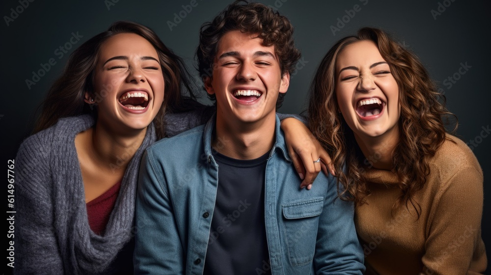 a dynamic studio photograph featuring three college students with beaming smiles a dynamic studio photograph featuring three college students with beaming smiles