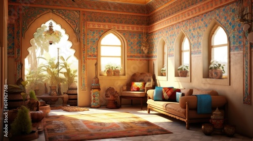 traditional interior design, specifically focusing on the walls and their intricate details