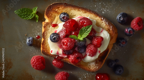 breakfast breads toasts with fresh fruits and cream cheese top views collection of delicious food and breakfast theme