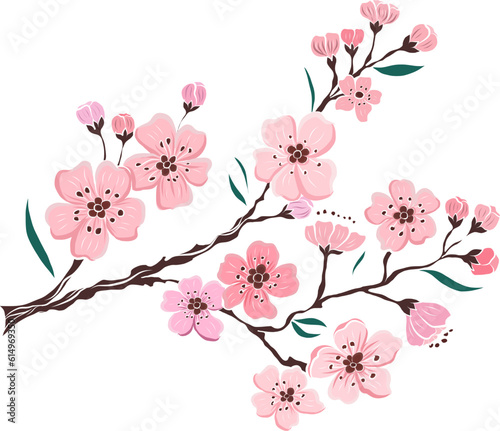 Free hand Sakura flower vector set, Beautiful line art Peach blossom isolate on white background.Cherry blossom illustration set.Element for weding card or printing on backdrop. 