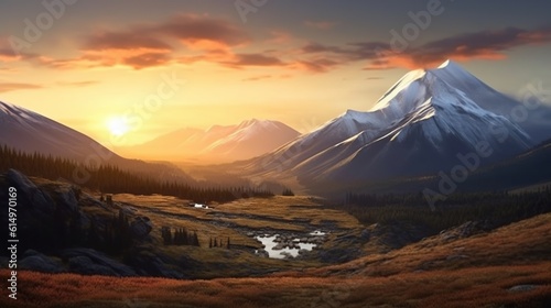 Beautiful mountain view of sunset and sunrise. generative AI