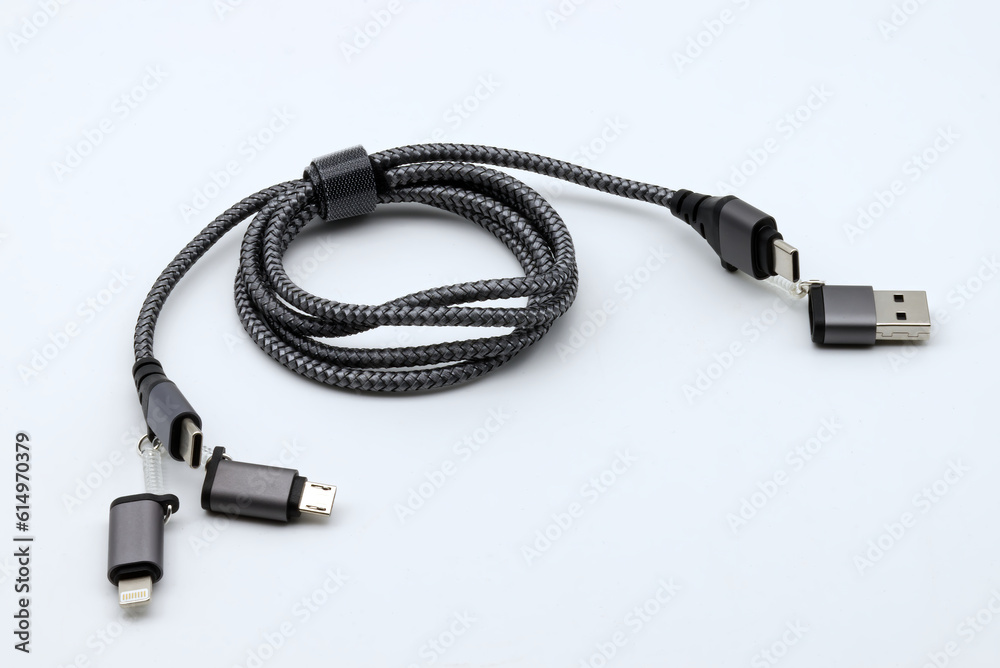 Multi Charging Cable with adapters isolated on white background Multi Charging Cable with adapters isolated on white background