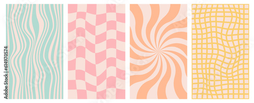 Y2k retro groovy background. Checkerboard abstract wavy poster design. Set of trendy 90s wallpapers. Aesthetic vector print.