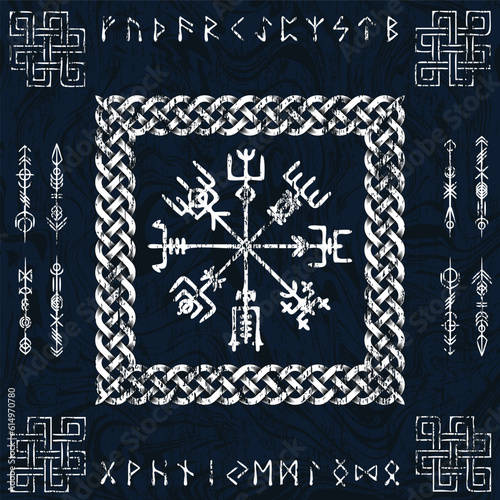 Blue viking Scandinavian symbols background