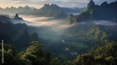 Cloudy mountains landscape panorama. Generative AI