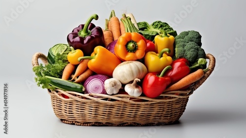 Fresh vegetables in basket on white background  Generative AI