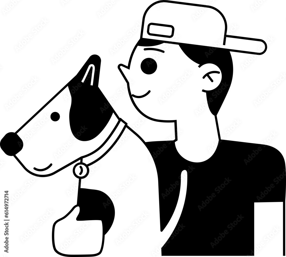 Boy And Dog Pet icon hand drawn design elements for decoration.