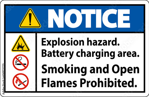 Notice Sign Explosion Hazard, Battery Charging Area, Smoking And Open Flames Prohibited © Seetwo