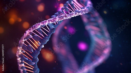 DNA strand in the night double helix structure on a dark background during twilight, Generative AI 