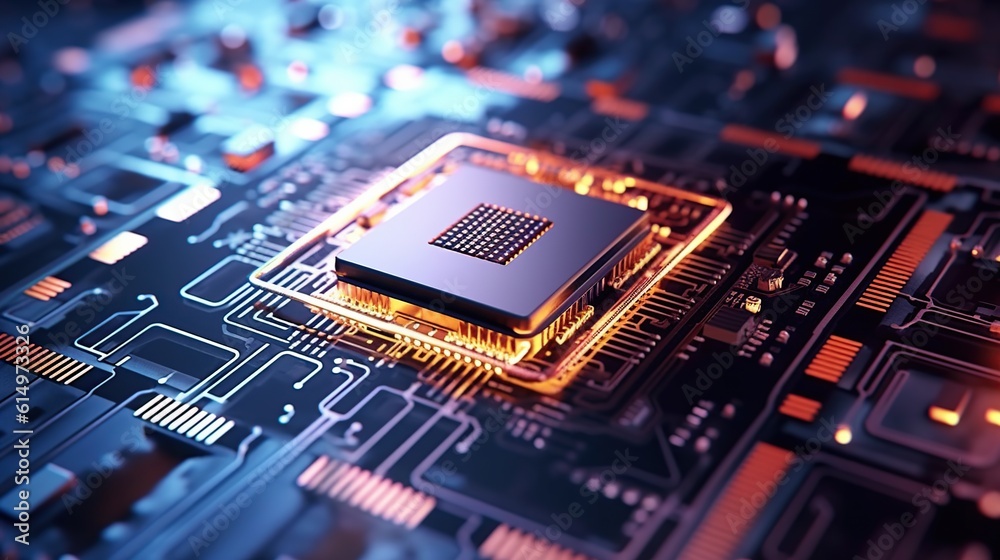 Electronic chip circuit board close up. Generative AI