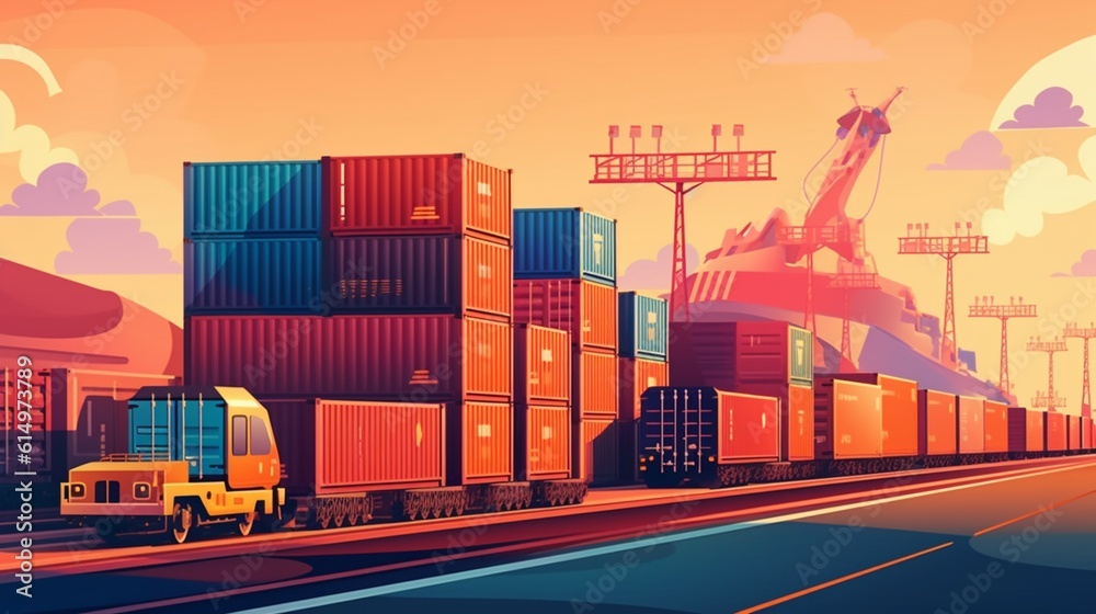 Ilustracja Stock: Logistics and transportation of Container. Freight ...