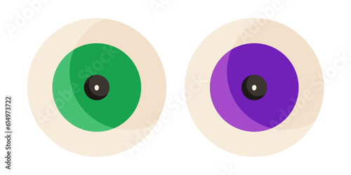 Vector illustration of the eyeyballs with green and purple irises. Halloween spooky symbol. Ingredient for witch potion.