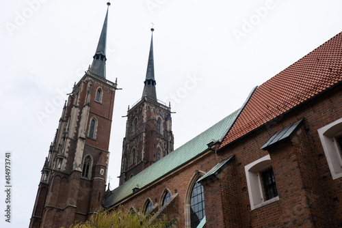 Details of Wroclaw Cathedral in Tumski island. Historical capital of Silesia, Europe. City hall architecture buildings. Old town landmark cathedrals church. Travel tourist destination 