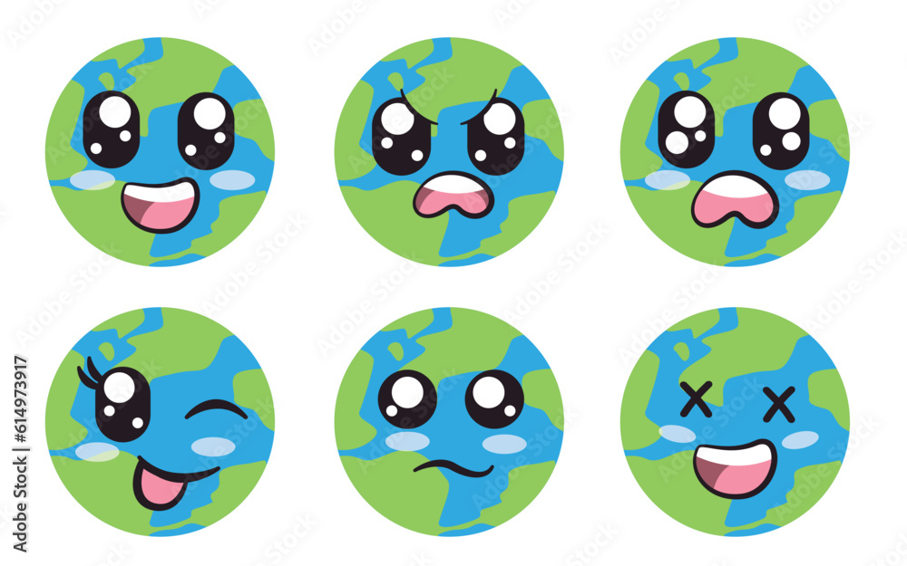 earth globe world map space planet geography with big smile angry afraid blinking eye sad and laughing expression feeling emotion