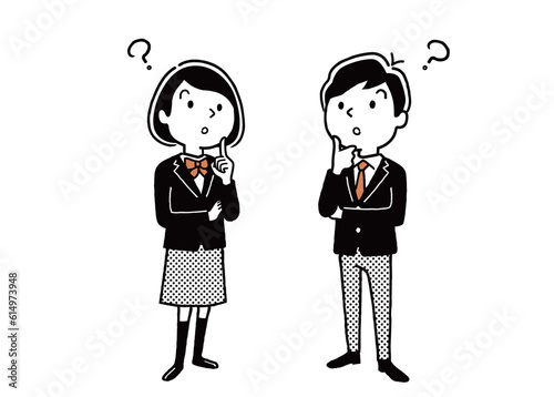 ベクターイラスト素材：考える男子学生と女子学生
