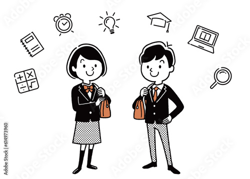ベクターイラスト素材：男子学生と女子学生
