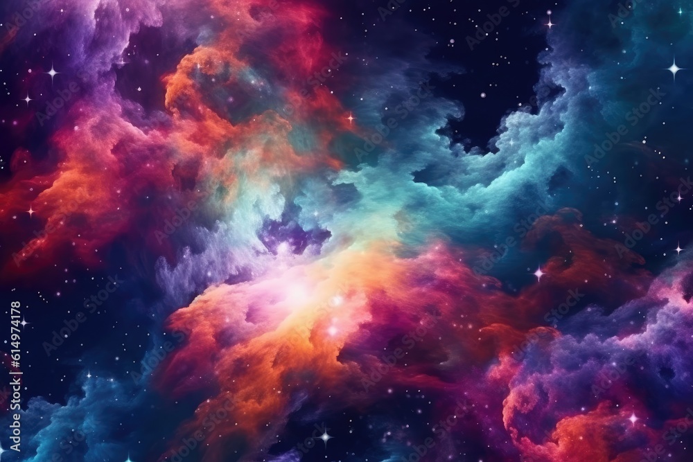 Space background with shining stars, stardust and nebula. Beautiful colorful space background. Generative AI