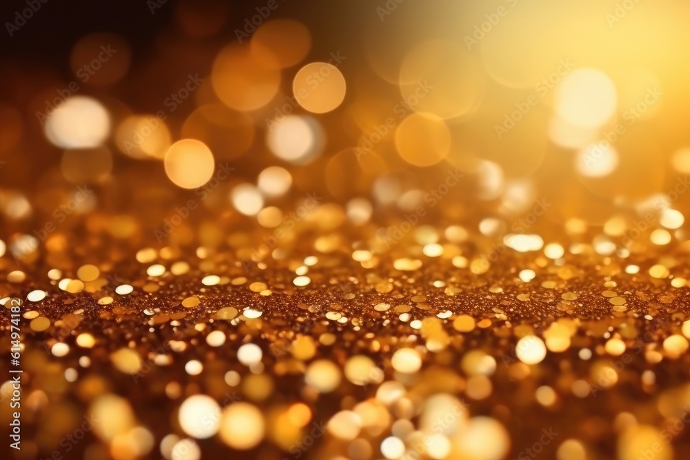 Golden glitter sparkles as glamour bokeh background. Generative AI