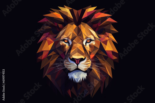 Low poly style portrait of a lion on a dark background. Generative AI