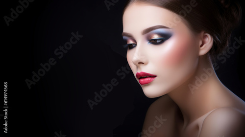 makeup model, portrait isolated on black 
