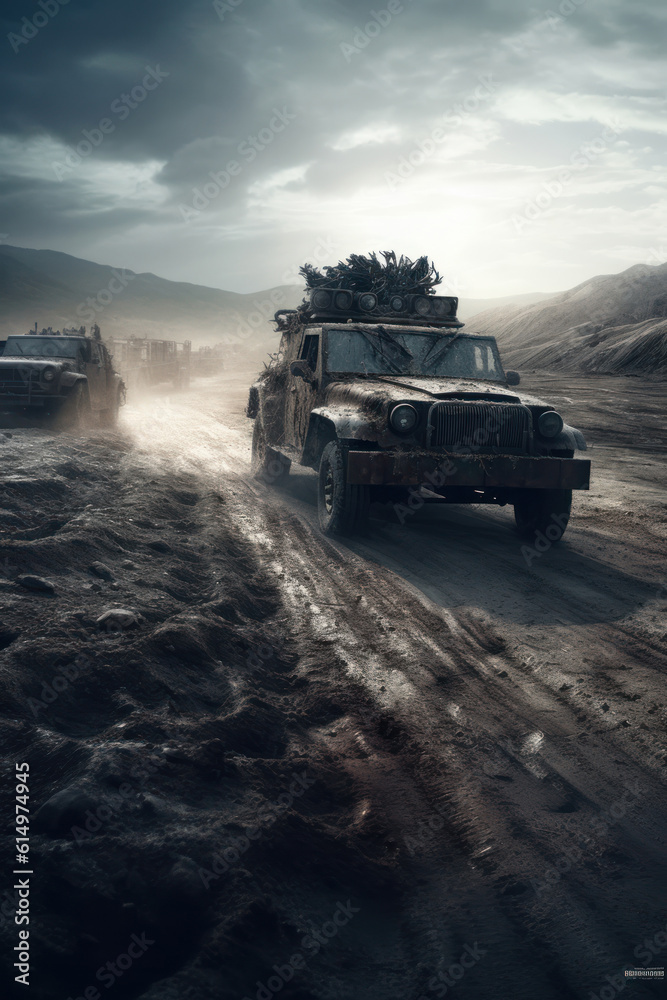 Off-road vehicle in the desert. Generative AI