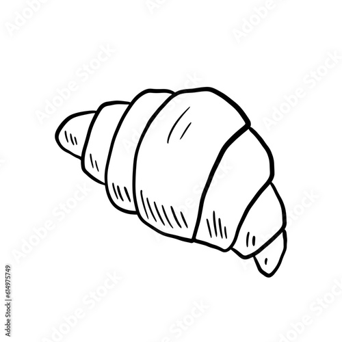 Hand drawn croissant isolated on white background. Doodle vector food sketch