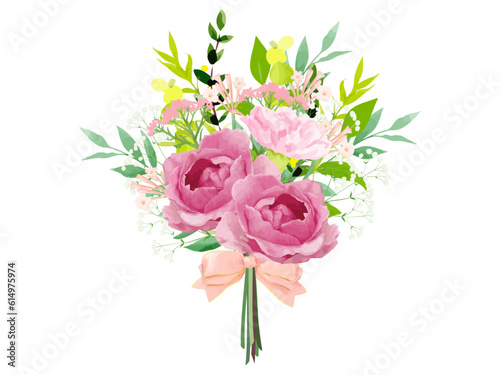 水彩で描いた綺麗な薔薇のミニブーケのイラスト