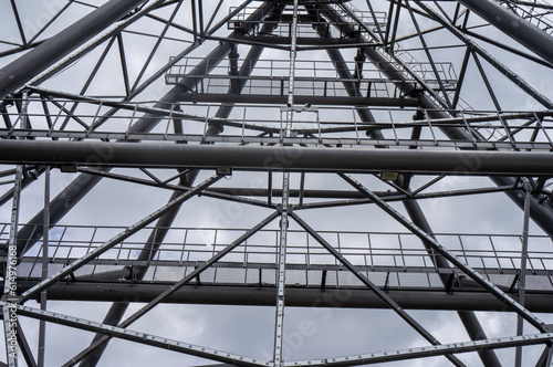 Part of a metal structure made of welded metal beams and pipes