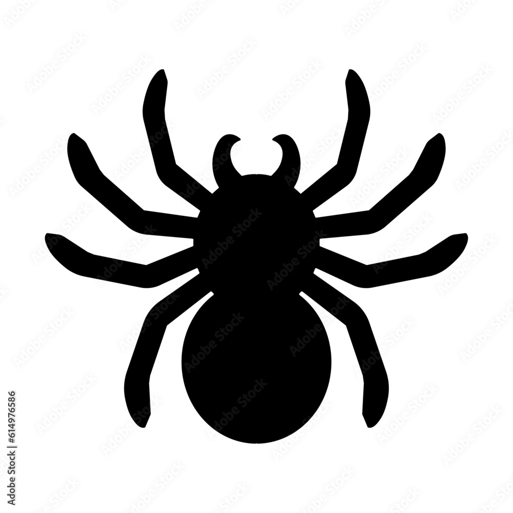 Black big scary spider isolated on white background. Spooky halloween decoration element for your design. Silhouette of a tarantula spider. Animal clipart vector design illustration.