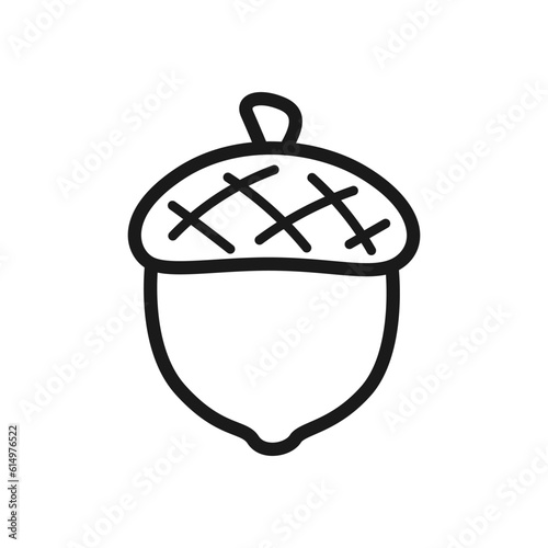 Acorn icon outline line art style. Hand drawn vector illustration for coloring page and art books for adults and kids.