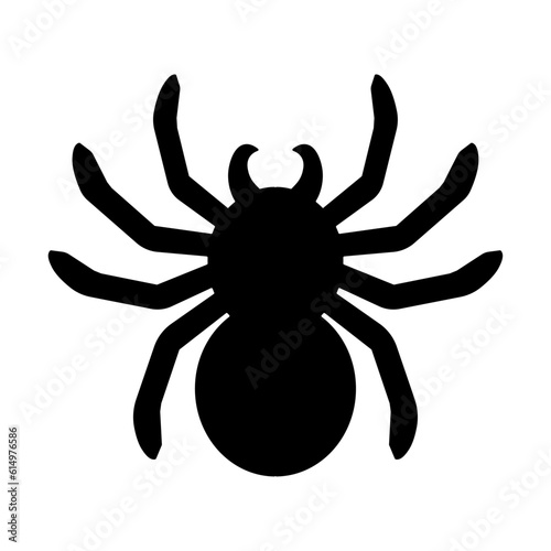 Black big scary spider isolated on white background. Spooky halloween decoration element for your design. Silhouette of a tarantula spider. Animal clipart vector design illustration.
