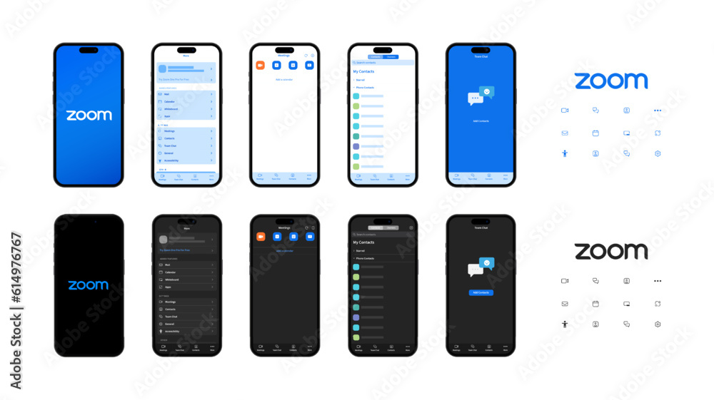 Set zoom screen social media and social network interface template
