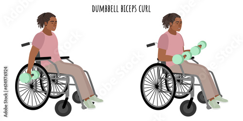 Disabled man doing dumbbell biceps curl exercise